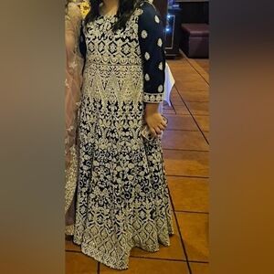 Navy Blue Embroidered &crystal Embellished Formal Long Dress Anarkali, Shalwar